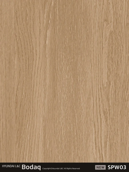Close-up of the woodgrain finish used on a vertical office post wrapped in BODAQ SPW03.